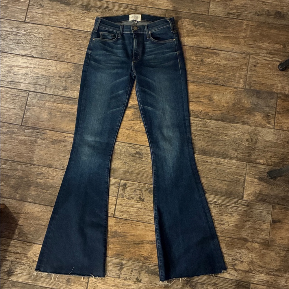 McGuire Midrise Dark Wash Flare Raw Hem Jeans Cotton Blend Size 26